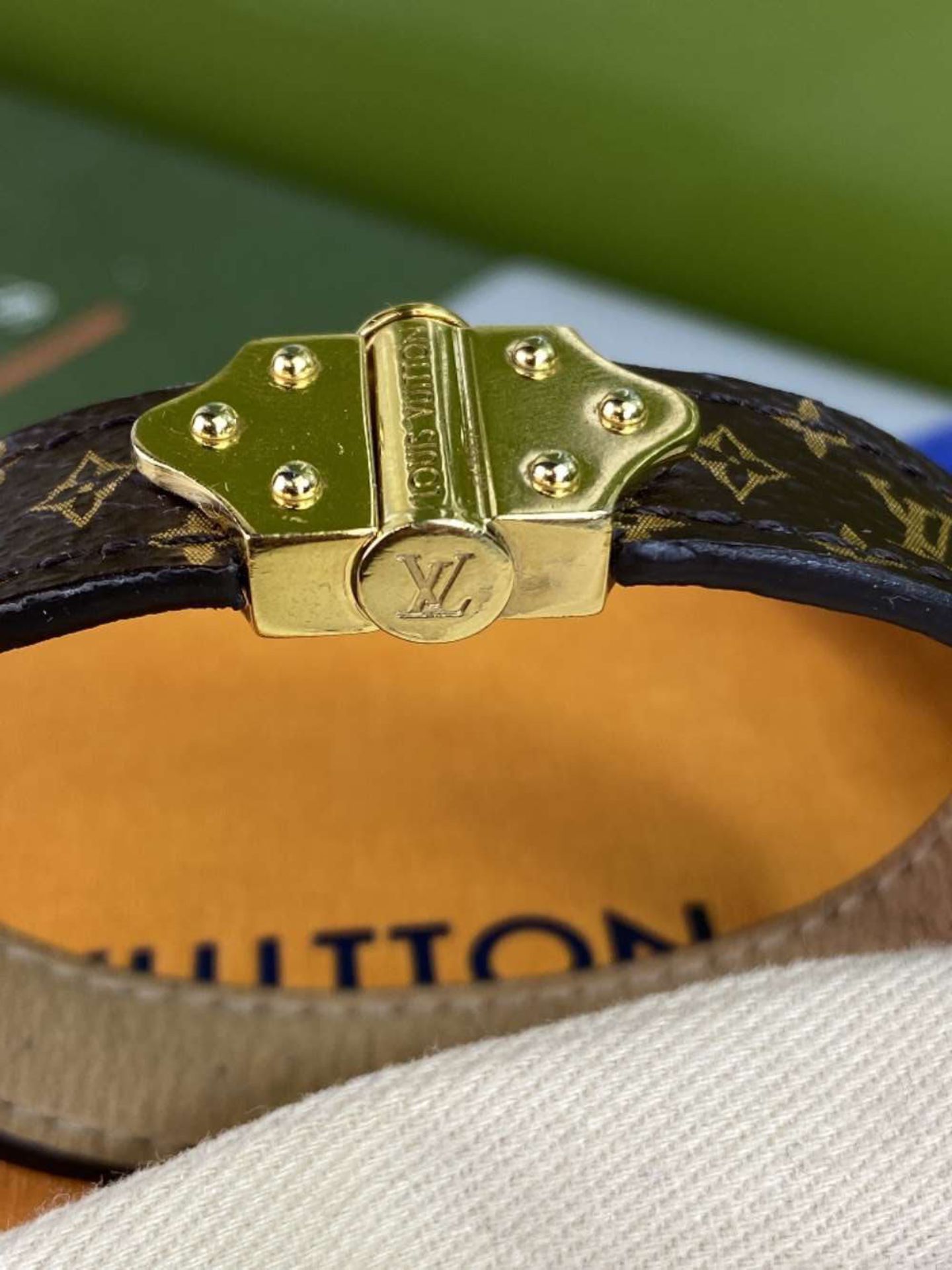 Louis Vuitton Classic Monogram Leather & Gold Plated Bracelet - Image 2 of 5