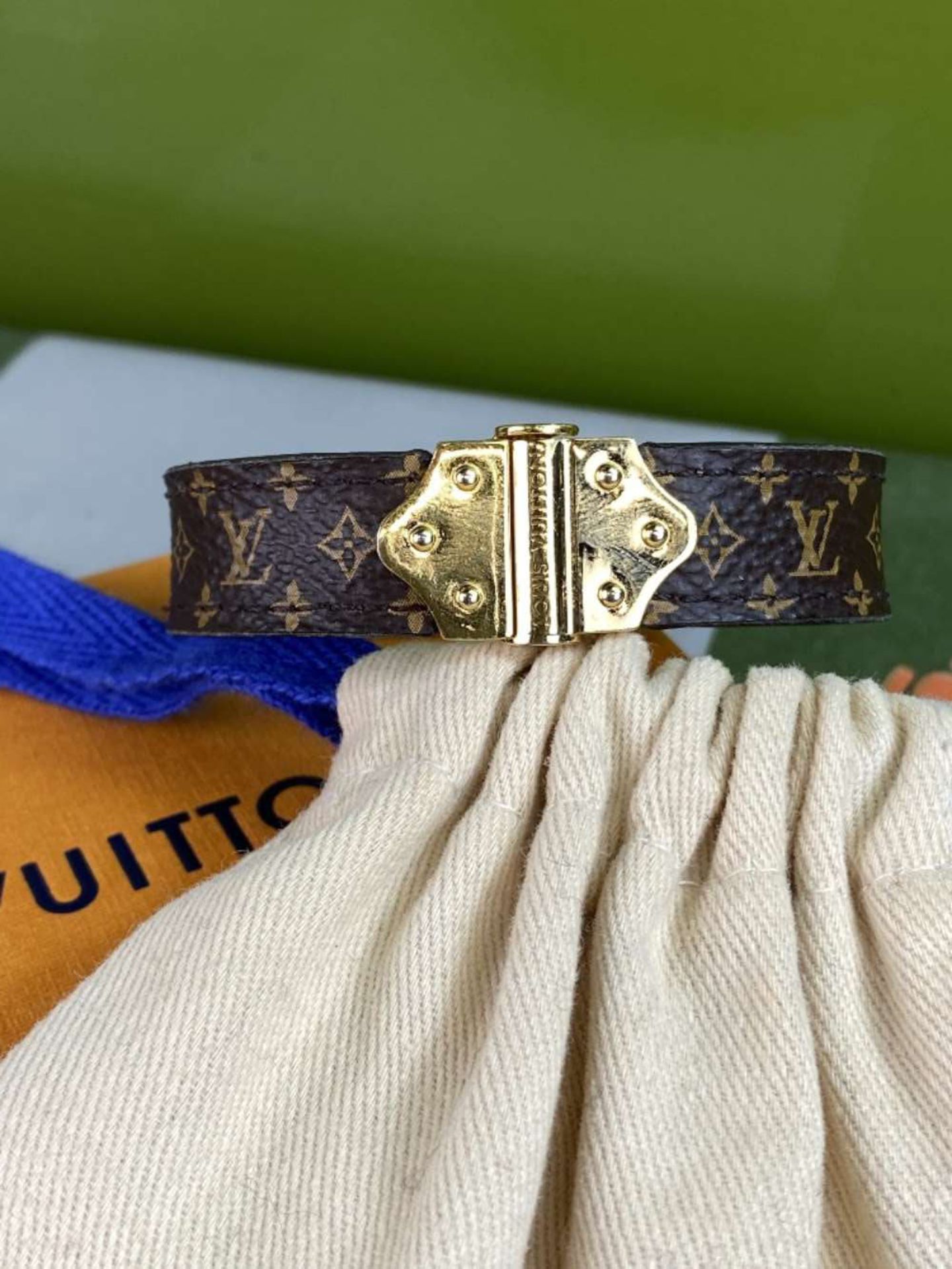 Louis Vuitton Classic Monogram Leather & Gold Plated Bracelet - Image 3 of 5