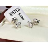 Pair of New 0.52 Carat Round Cut VS1/D Diamond Stud Earrings On 14K Hallmarked White Gold