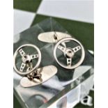 Vintage Sterling Silver Cufflinks Car Racing Steering Wheels