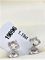 Pair of New 1.19 Carat Round Cut VVS2/D Diamond Earrings