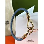 Hermes Paris Jumbo T1 Bleu lin Gold & Leather Bracelet