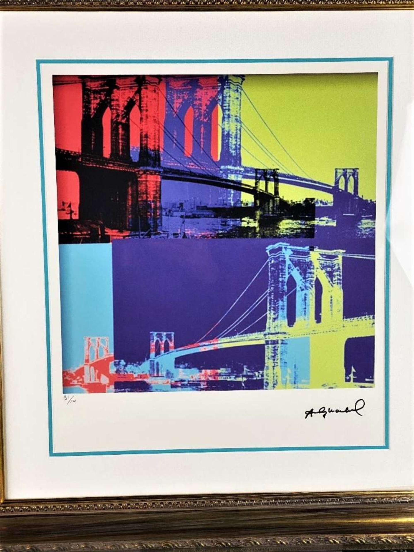 Andy Warhol (1928-1987) “Brooklyn Bridge” Numbered #91/100 Lithograph, Ornate Framed. - Image 2 of 7