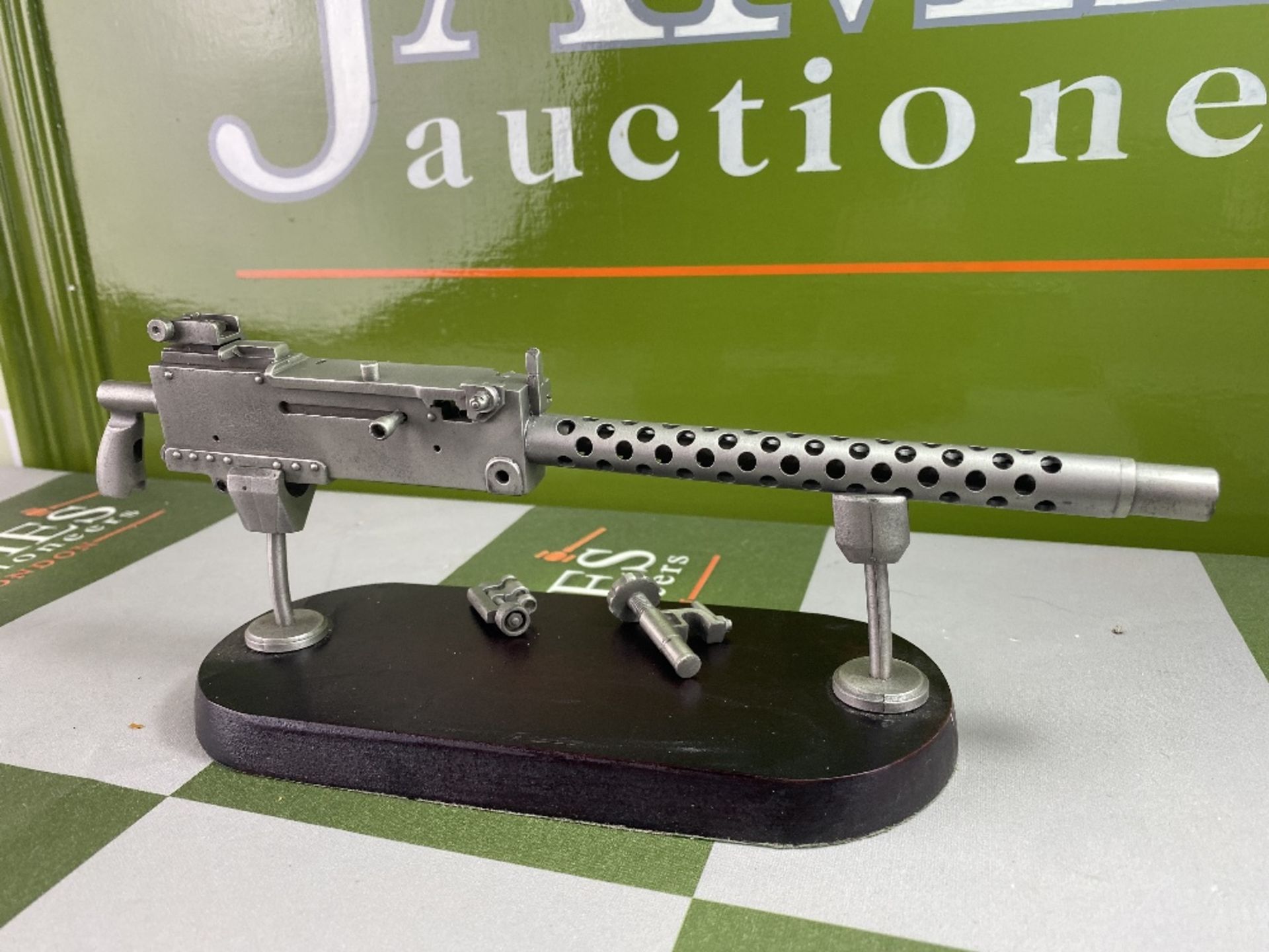 Large Vintage Pewter Display of a Machine Gun Model - Image 4 of 4