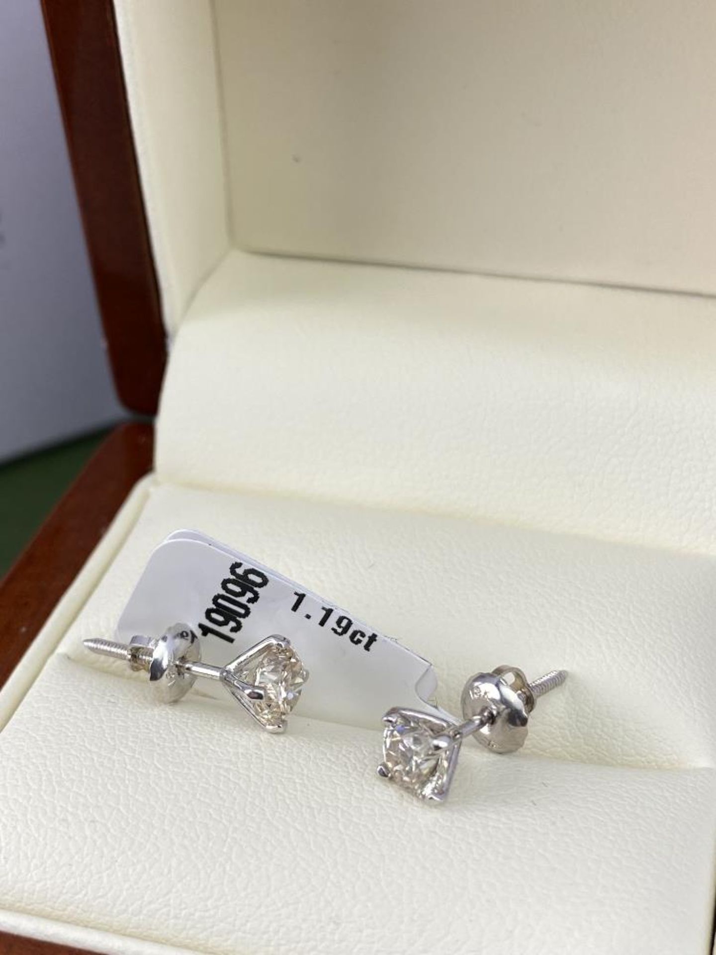 Pair of New 1.19 Carat Round Cut VVS2/D Diamond Earrings - Image 3 of 8