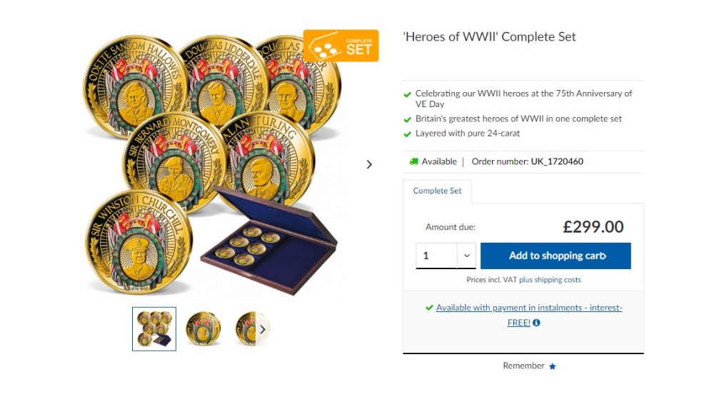 World War II Complete Set Gold Plated Coin Set Windsor Mint - Bild 11 aus 11