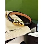 Louis Vuitton Monogram Leather & Gold Plated Bracelet