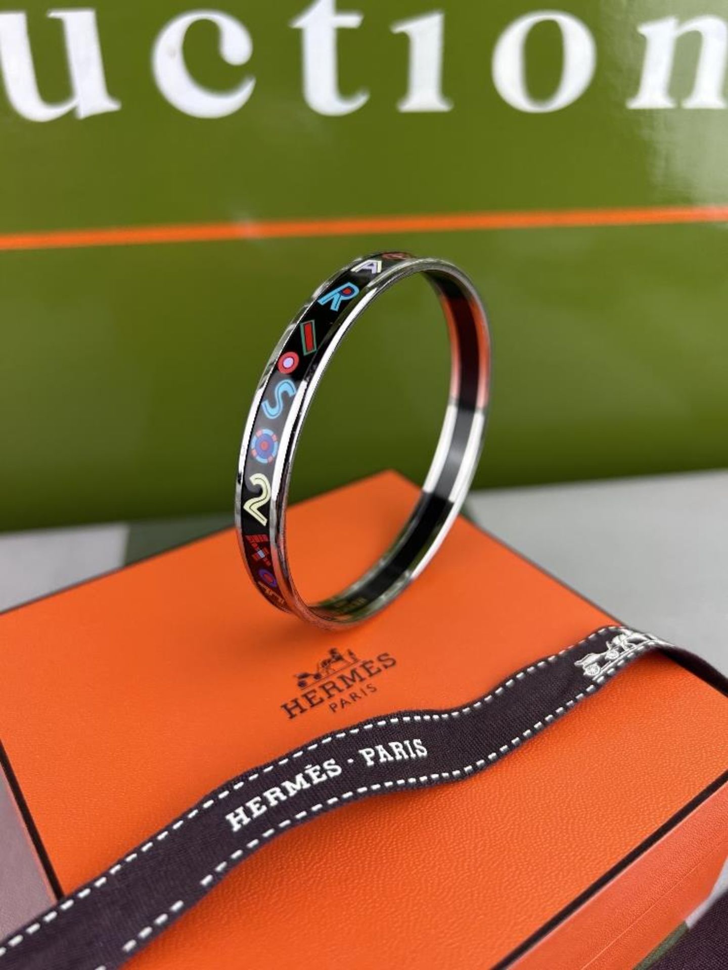 Hermes Paris Numbers & letters Enamel silver Monogram Bangle. - Image 7 of 7