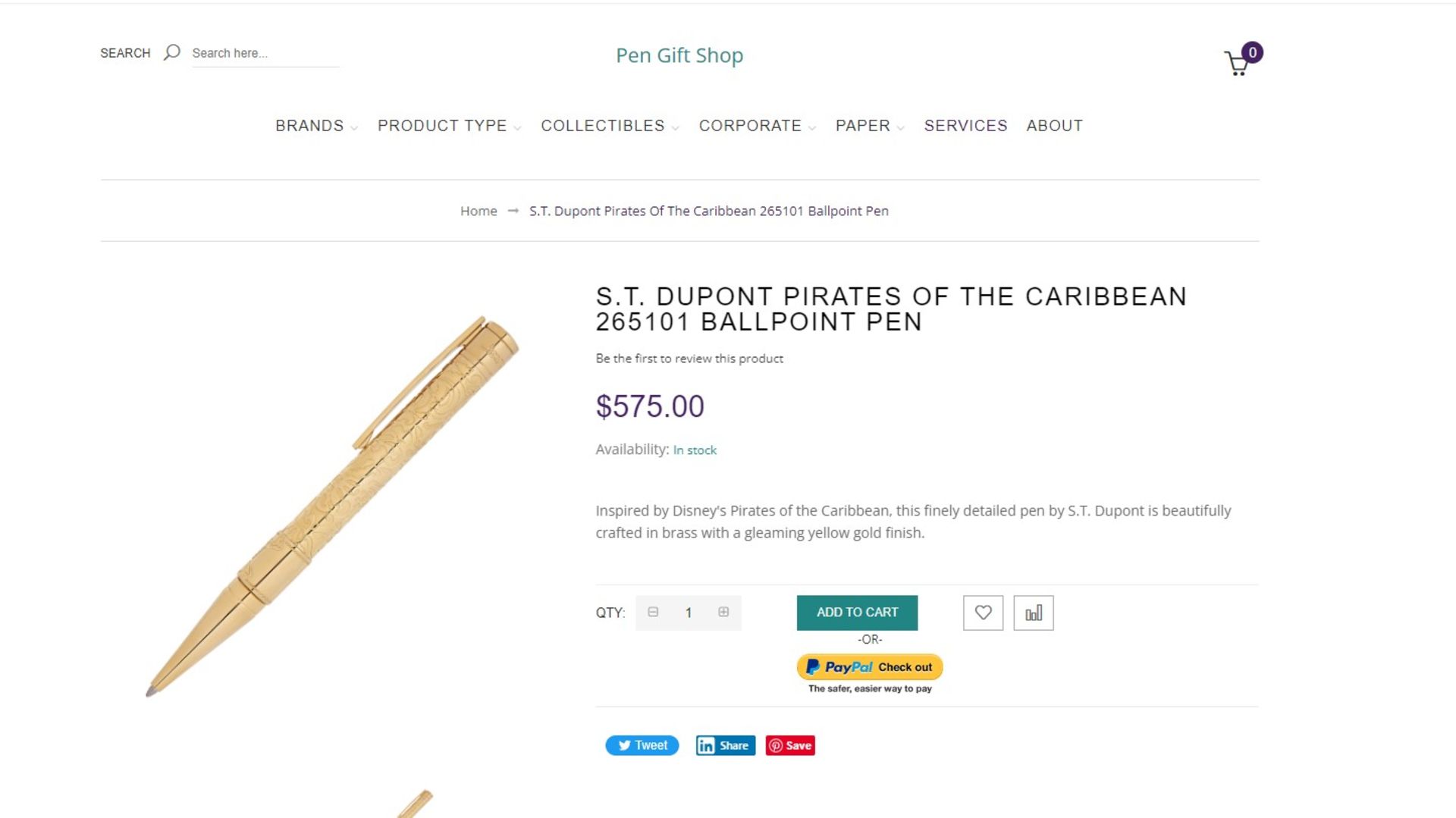 S.T. Dupont Pirates Of The Caribbean Ballpoint Gold Plated Pen - Image 7 of 7