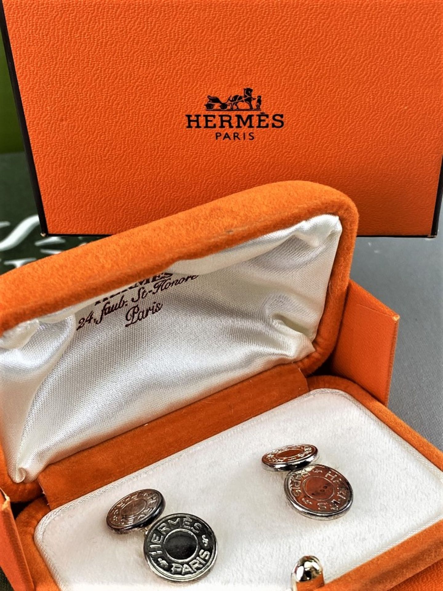 Hermes Classic Circular Solid Silver Cufflinks - Image 2 of 3