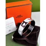 Hermes Paris Enamel Monogram Wide Bangle Silver Edition