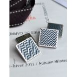 Hermes Paris Vintage Silver & Enamel Turquoise Silver Cufflinks