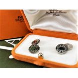 Hermes Classic Circular Solid Silver Cufflinks