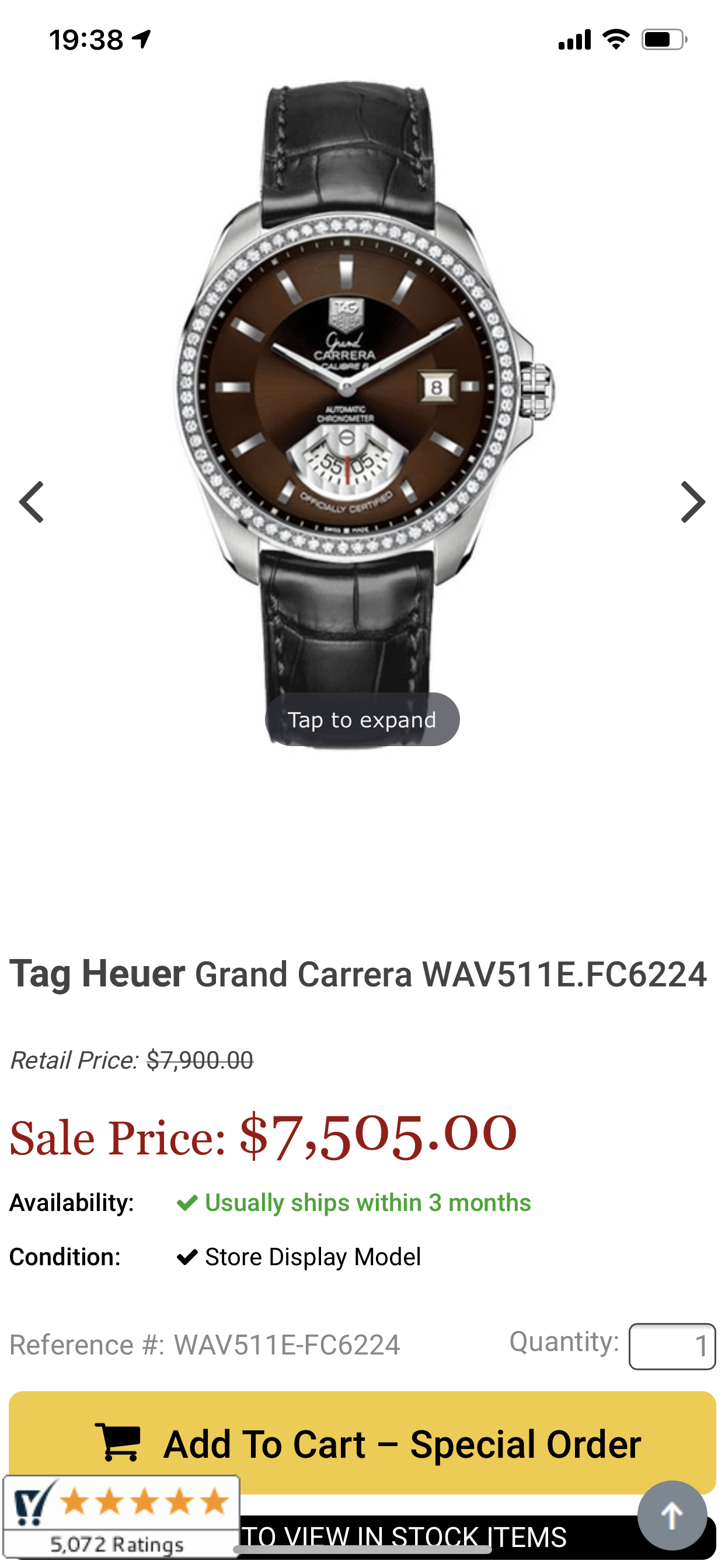 Tag Heuer Grand Carrera Diamond Bezel WAV511E - Image 9 of 10