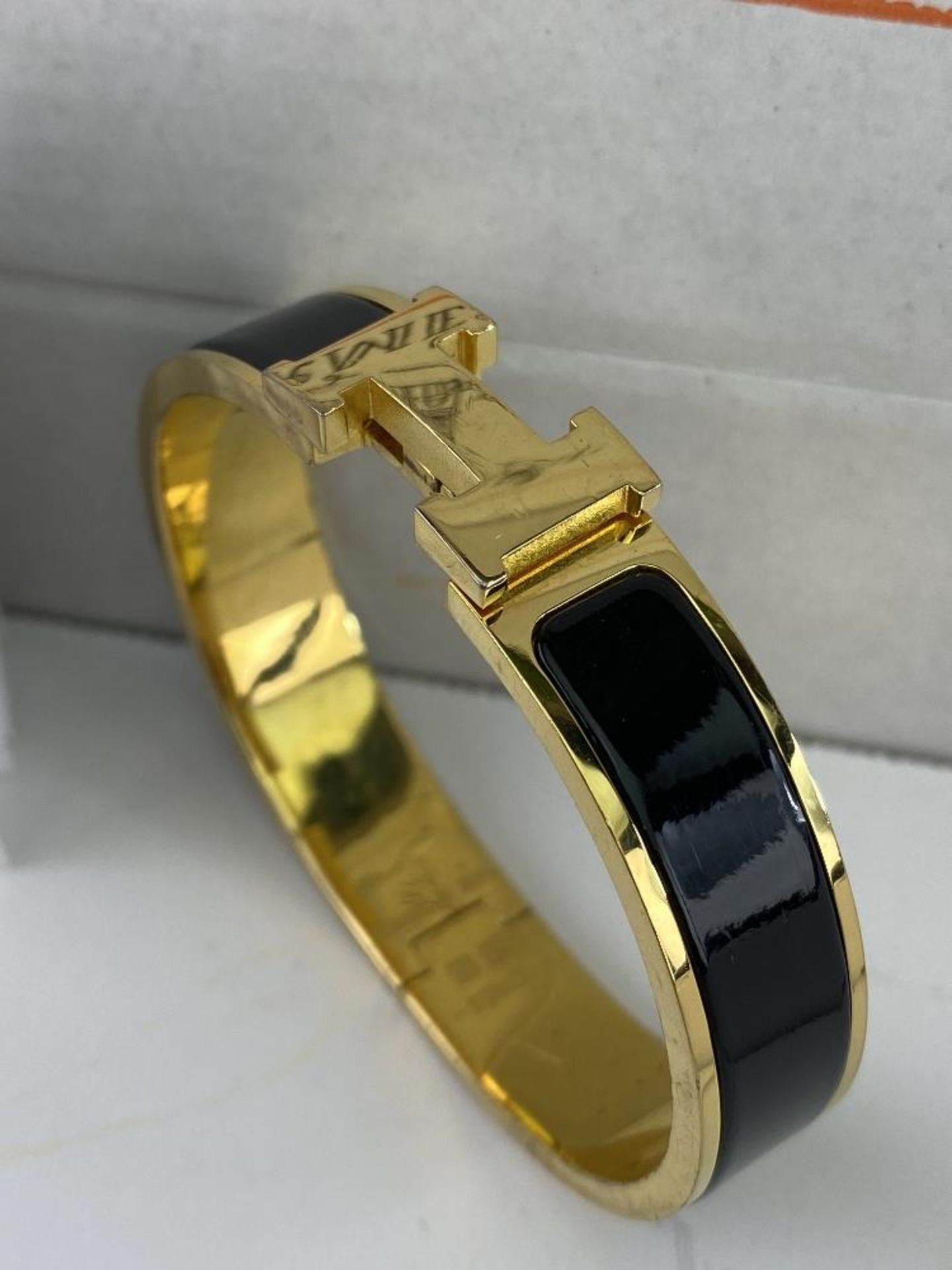 Hermes Paris-Classic Clic Clac H Bracelet Black Enamel-Gold