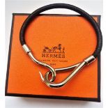 Hermes Paris - Jumbo Hook Palladium & Classic Leather Bracelet