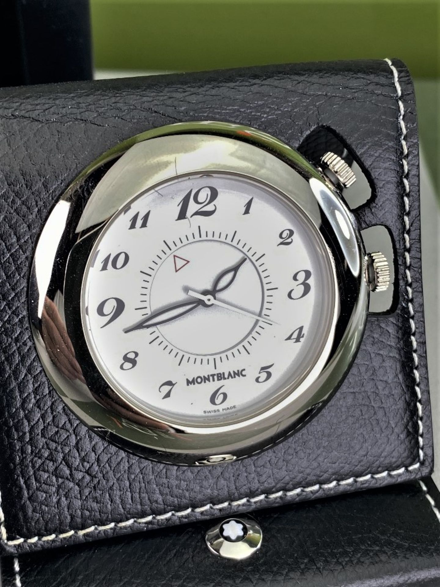 Montblanc Travel Clock Palladium Plated & Leather. - Image 5 of 5