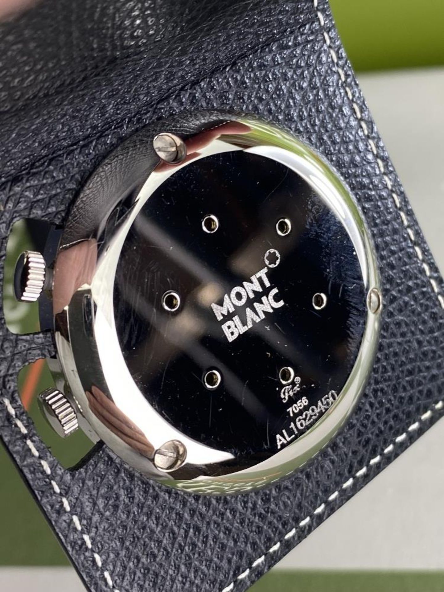 Montblanc Travel Clock Palladium Plated & Leather. - Image 2 of 5