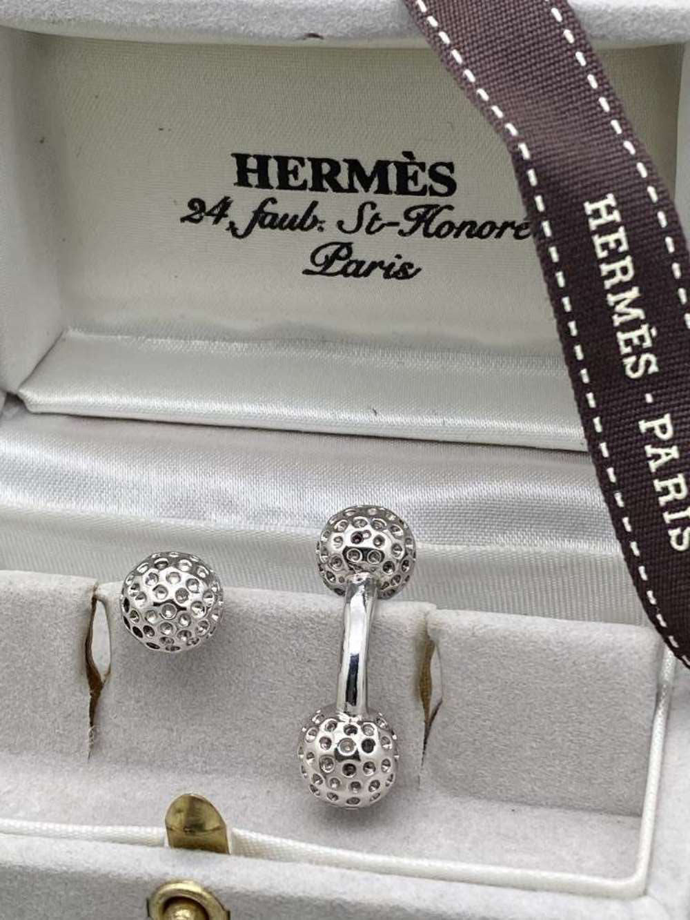 Hermes Paris Vintage Cufflinks Hallmarked 925 Solid Silver Golf Ball Edition - Image 3 of 3