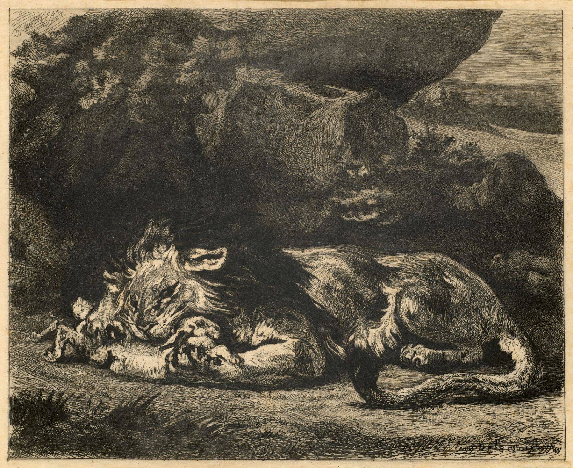 Eugène Delacroix (nach). Löwe, einen