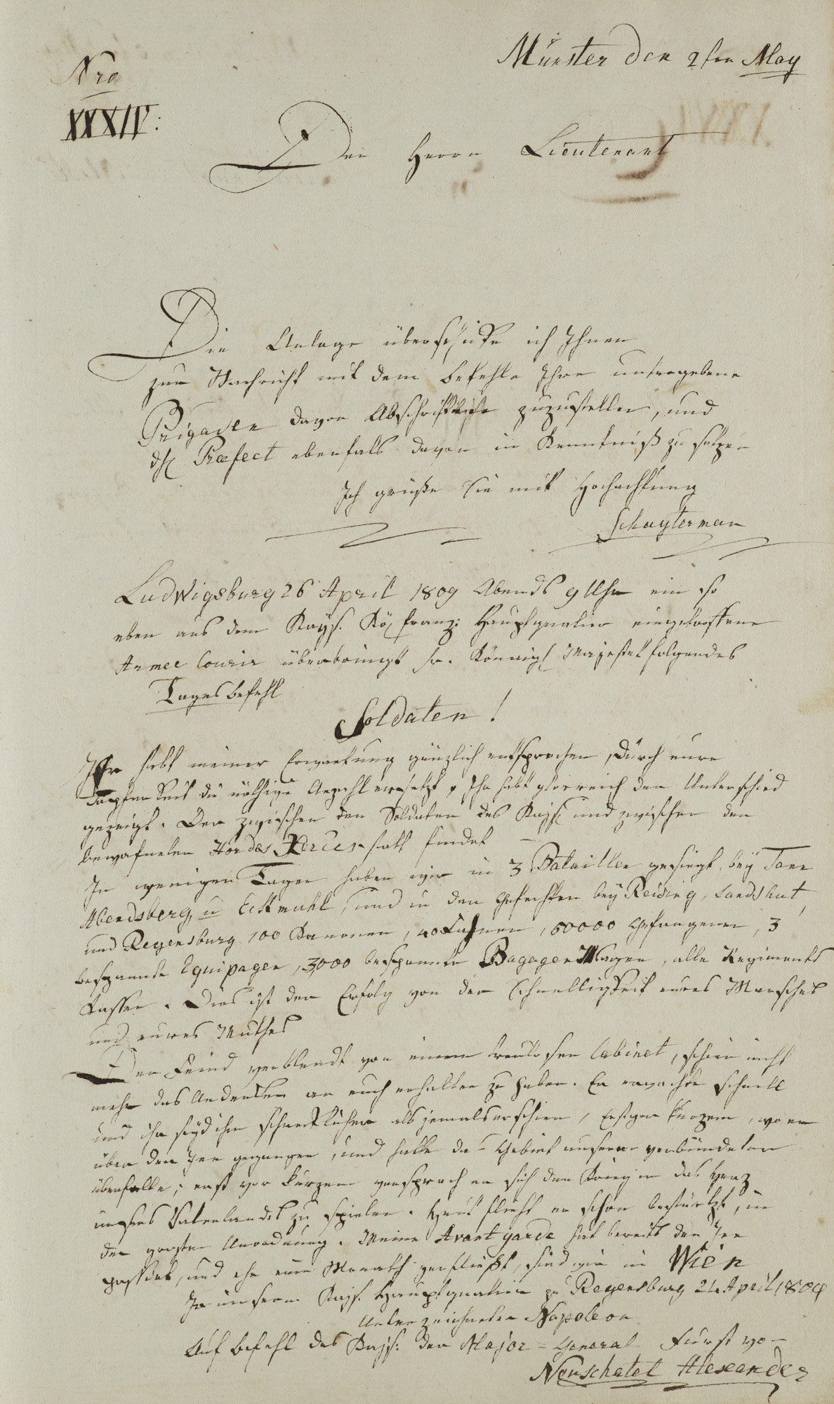 Napoleonica - - Briefe und Ordres vom Herrn Rittmeister Sluytermann im Arrondisement Münster - Image 4 of 5