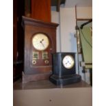 Unusual Gent & Co mahogany electric clock, with a further black slate mantle clock