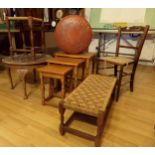 Mixed lot of furniture to include two woven stools, nest of tables, coffee table, Edwardian chair,