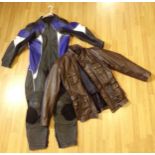 Frank Thomas Leathers one piece motorcycling suit, size UK 46, with a further vintage leather padded