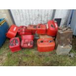 Large collection of mainly metal fuel cans to include Yamaha, Honda etc