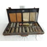 Unusual vintage cased wallpaper roller set, with various designs and edging blocks
