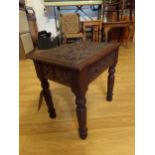 Small Arts and Crafts carved oak stool, 36 x 36cm