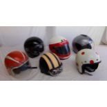 Six cool vintage motorcycle helmets, to include an Italian leather example, most with original bags