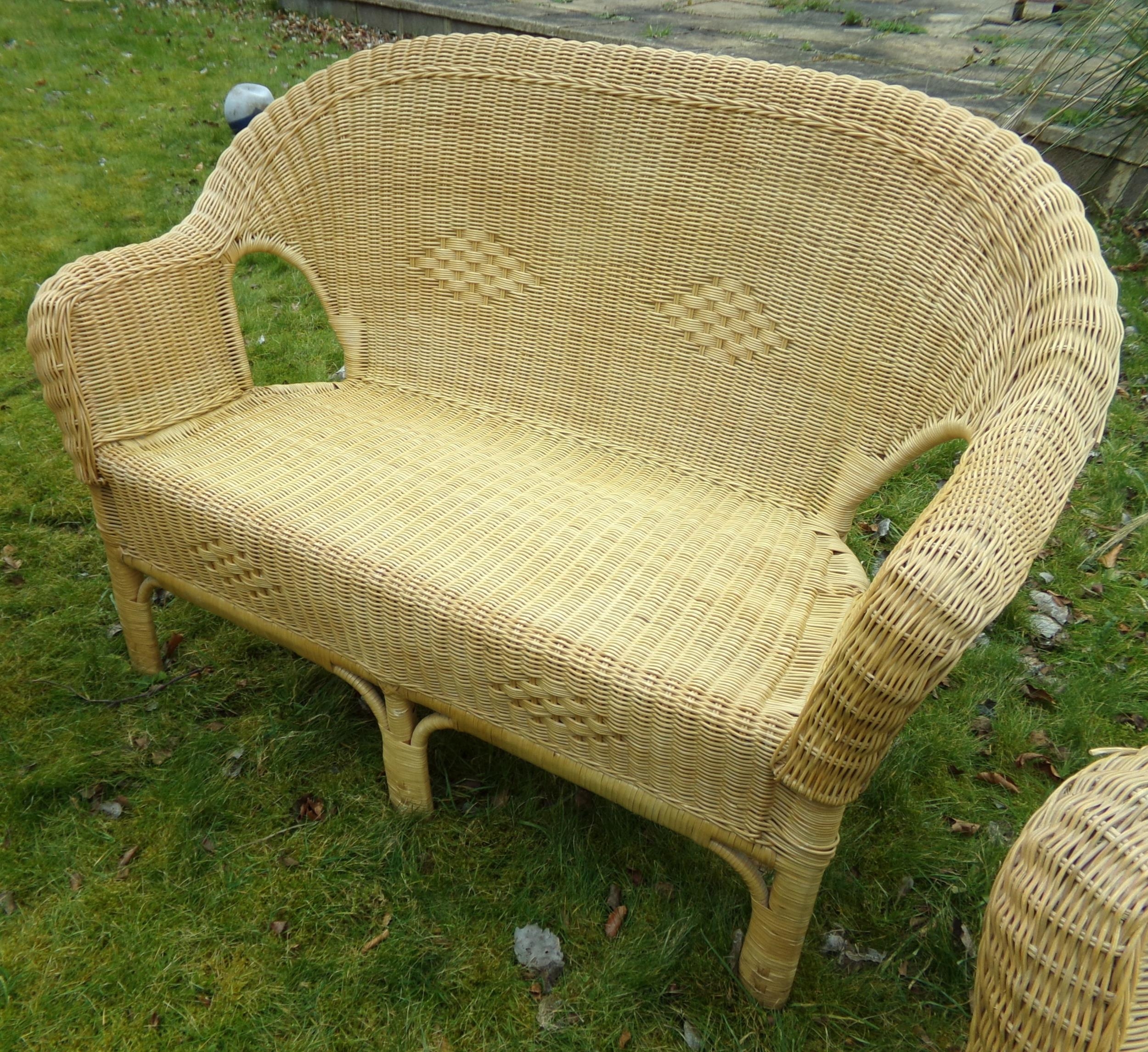 Woven cane wicker three piece conservatory suite, twin sofa and two chairs, the sofa 122cm long (3) - Image 2 of 4