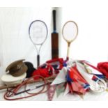 Good mixed lot to include various flags, bunting, three hats to include Army and Navy, cricket