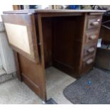 Vintage oak desk with four drawers and drop end, 93cm long