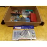 Box of assorted drill bits (mostly new in boxes)