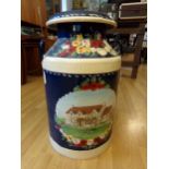 Good hand painted aluminium Nestlé milk churn, bargeware painted with a rural cottage and foliage,
