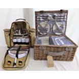 Wicker picnic hamper and a further fitted picnic backpack and bag fitted with segmented trays (3)