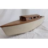 Good quality scale model of a vintage cabin cruiser with teak framework, 78cm long