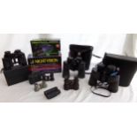 Collection of binoculars and optics, to include Chinon, Swiftskipper, two boxed night vision scopes,