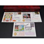 Folder of Manchester United first day covers, signed by Harry Gregg, Albert Scanlan and Ray Wood,
