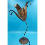 Arts and Crafts style novelty copper table lamp in the form of a flower, 73 cm high