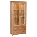 Cotswold Collection Oak Glass Display Cabinet, H 1800mm W 855mm D 380mm