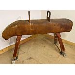 Vintage Niels Larsen suede drop neck pummel horse, on adjustable legs 118 high x 160 long