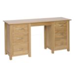 Cotswold Collection Oak Double Pedestal Dressing Table or Desk, H 770mm W 1450mm D 415mm