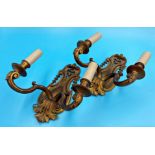 Pair of good quality cast gilt twin branch wall lights, 30 high x 27 cm wide (2)