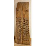 Large primitive Turkish pitch pine threshing board / threshing sledge, 170cm high