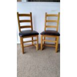 Cotswold Collection 2 x Oak slat back chairs with faux leather seat pad