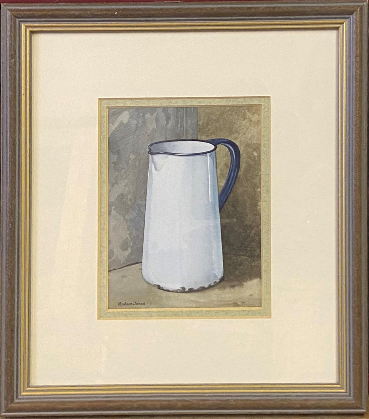 Richard Jones (20th century) - 'Enamel Milk Jug', signed, watercolour, 15.5 x 12 cm, framed