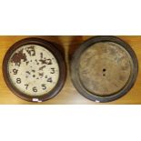 2 Military issue single fusee wall clocks, 13.5" dial, mahogany case (af)